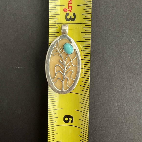 American West Sterling with Turquoise and Mother of Pearl Pendant - Picture 6 of 8